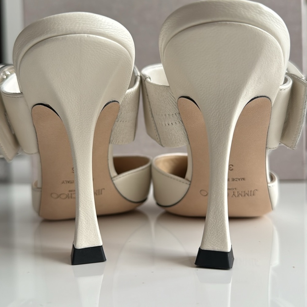 Jimmy Choo Ivory Pointed-Toe Leather Mules with Decorative Buckle - Picture 7 of 9